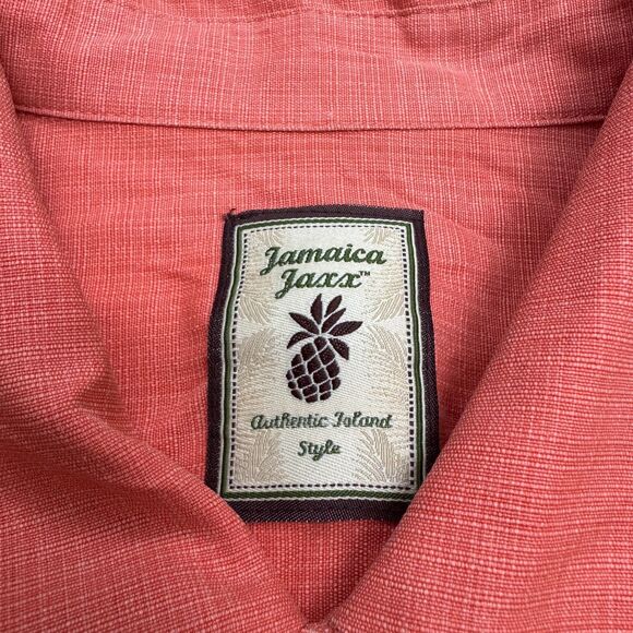 Jamaica Jaxx Silk Vacahun Button Down Shirt Mens Large Coral Short Sleeve Casual - Picture 9 of 16